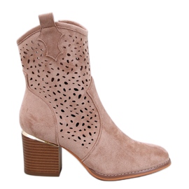 Antares Bota cowboy ante calado color caqui beige