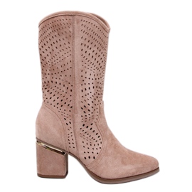 Botas tacón caladas Lange Caqui marrón