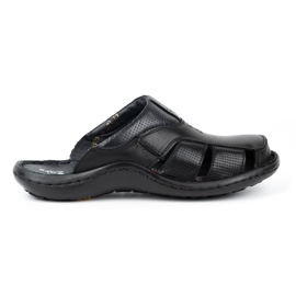 Kampol Chanclas de piel para hombre 224KAM, negro