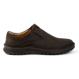 Kampol Zapatos sin cordones de piel para hombre 12KAM, marrón oscuro