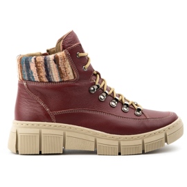 WASAK Zapatos mujer, botines, zapatillas deportivas de piel de invierno 0698W, burdeos rojo