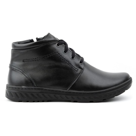 KOMODO Botín hombre invierno ancho piel cordones 926K Negro