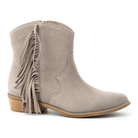 Olivier Botines de piel serraje con cremallera y flecos 1139, beige