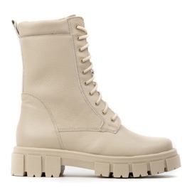 WASAK Botines de mujer con cordones en piel con aislamiento alto, invierno 0709W beige