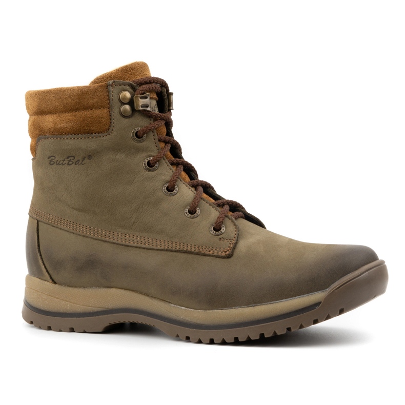 Olivier Zapatos trekking mujer de piel con botines con cordones invierno 360BB oliva verde