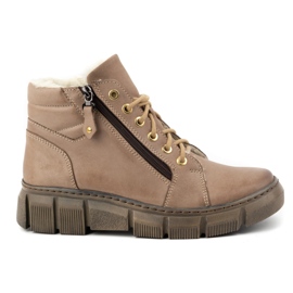 Olivier Botas de invierno de piel con aislamiento para mujer 1180, marrón oscuro beige