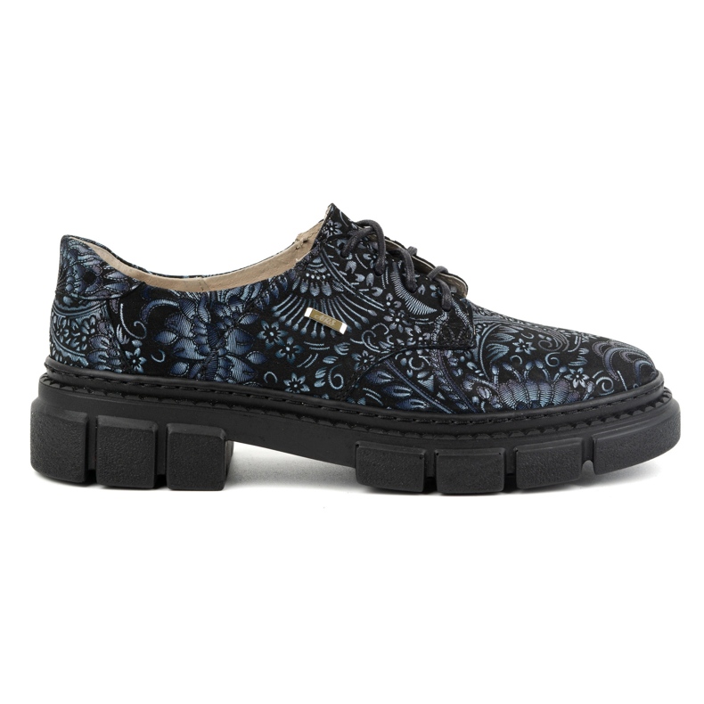 Olivier Zapatos de mujer de piel con suela gruesa, flores 1134, azul multicolor