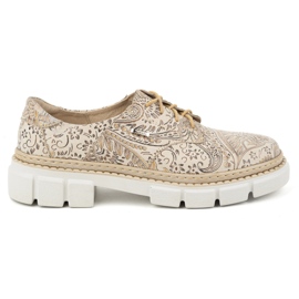 Olivier Zapatos de mujer de piel con suela gruesa, flores 1134, beige