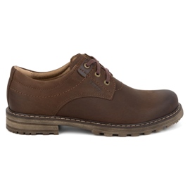 Kampol Botas de piel para hombre, botas bajas polacas con cordones, 32KAM, marrón