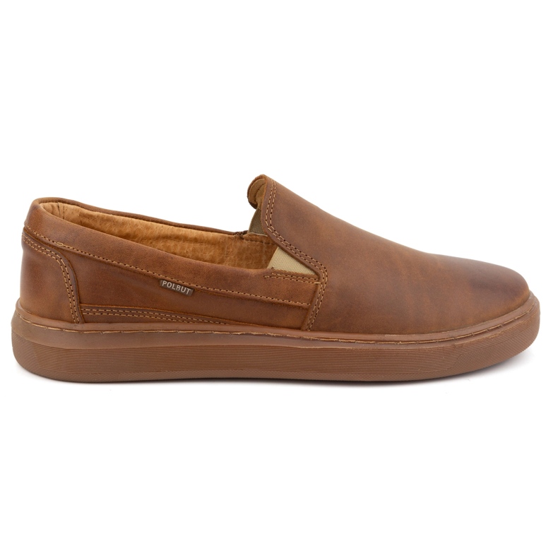 Zapatos slip-on para hombre fabricados en piel natural POLBUT 2124 camel marrón