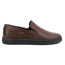 Zapatos sin cordones para hombre fabricados en piel natural POLBUT 2124P, marrón