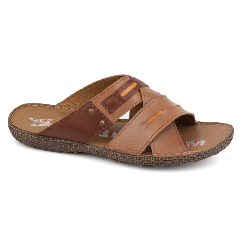 Kampol Chanclas hombre piel cruzada piel 201/14 marrón