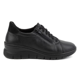 WASAK Zapatos de mujer, zapatillas deportivas de piel con cordones y cremallera 0703W, negro