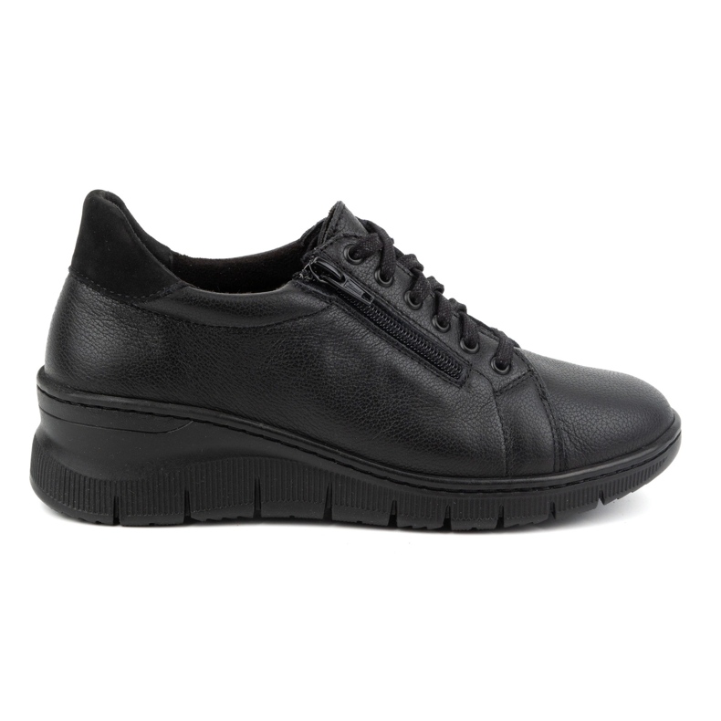 WASAK Zapatos de mujer, zapatillas deportivas de piel con cordones y cremallera 0703W, negro