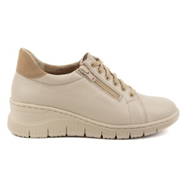 WASAK Zapatos mujer, zapatillas deportivas de piel con cordones y cremallera 0703W, beige