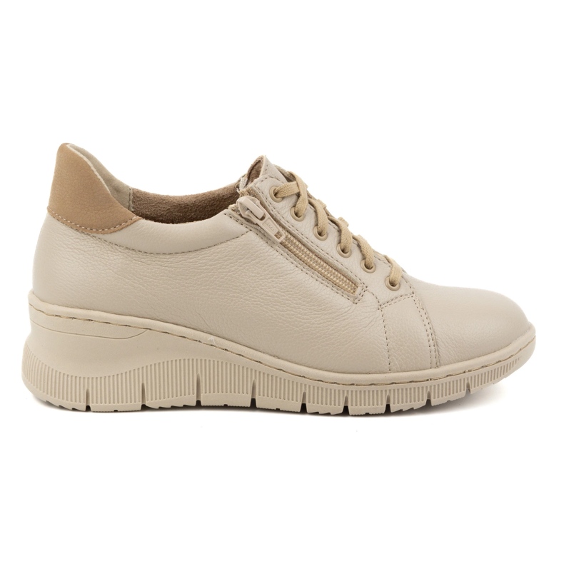 WASAK Zapatos mujer, zapatillas deportivas de piel con cordones y cremallera 0703W, beige