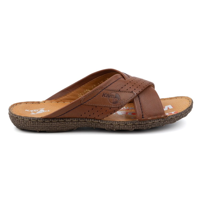 Kampol Chanclas hombre piel cruzada piel 216kam marrón