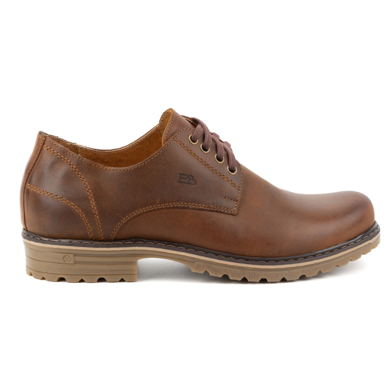 Polbut Botas de piel para hombre, zapatos bajos con cordones, Polish 2120, marrón