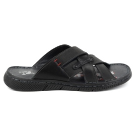 Kampol Chanclas de hombre cruzadas de piel 203KAM, negro