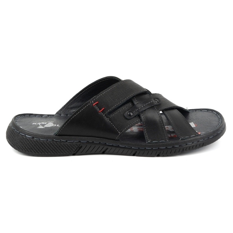 Kampol Chanclas de hombre cruzadas de piel 203KAM, negro
