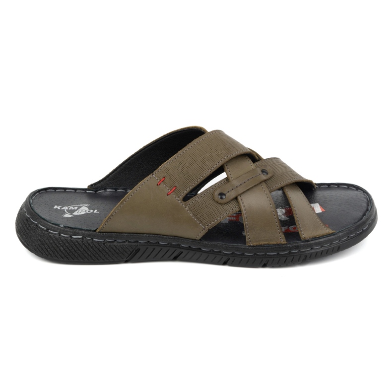 Kampol Chanclas hombre cruzada piel 203KAM oliva verde