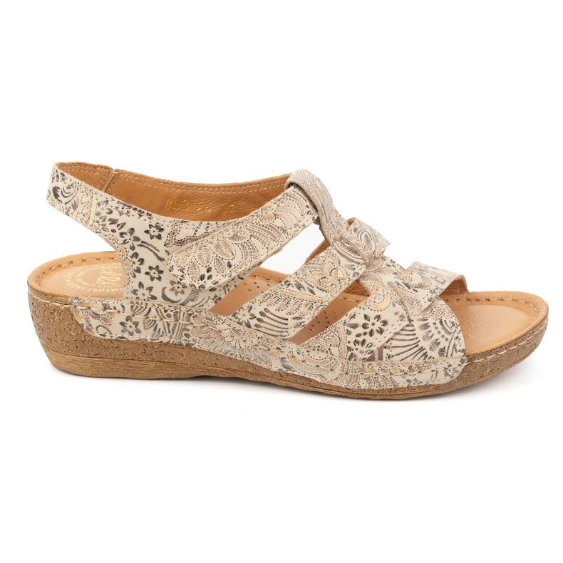 Olivier Sandalias de mujer con velcro, modelo 0853, color marrón con motivo floral.