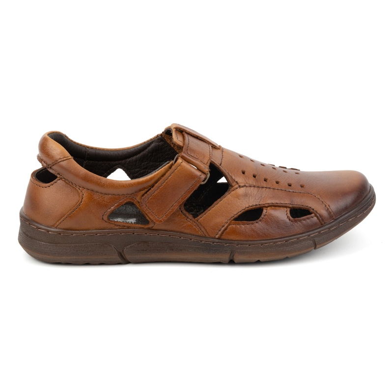 Olivier Zapatos de hombre de piel, ventilados y sin cordones con velcro, 312KZ, marrón