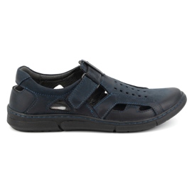 Olivier Zapatos de hombre de piel, ventilados y sin cordones con velcro 312KZ, azul marino