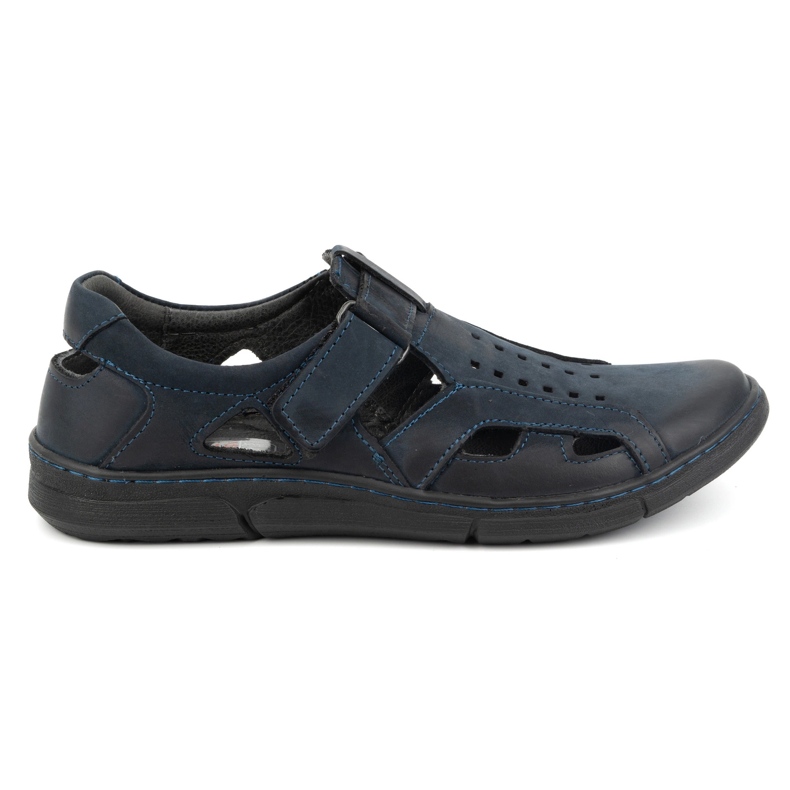 Olivier Zapatos de hombre de piel, ventilados y sin cordones con velcro 312KZ, azul marino