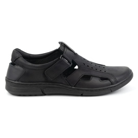 Olivier Zapatos de hombre de piel, ventilados y sin cordones con velcro 312KZ Negro