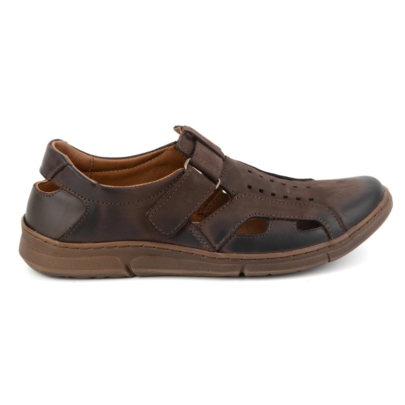 Olivier Zapatos de hombre de piel, ventilados y sin cordones con velcro, 312KZ, marrón oscuro