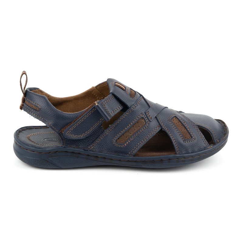 KOMODO Sandalias hombre piel con velcro 523K, azul marino