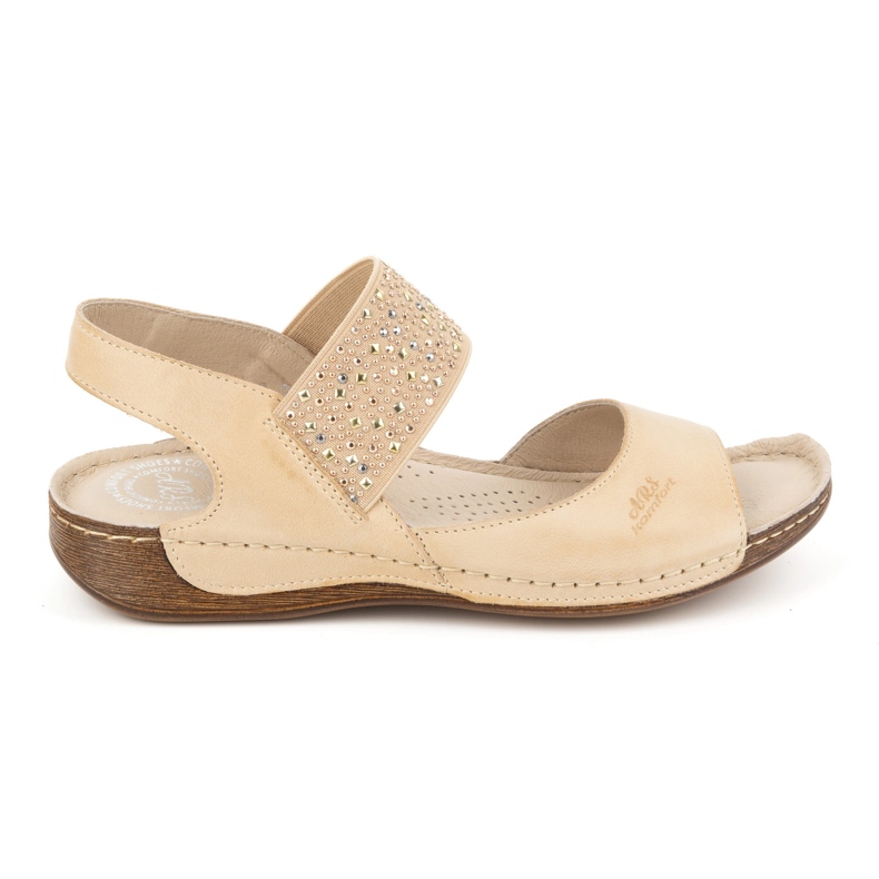 Olivier Sandalias mujer piel Polish, plantilla blanda 0546, beige marrón