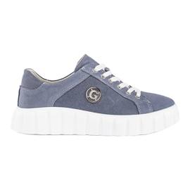 Zapatos de plataforma azules elaborados en piel serraje.