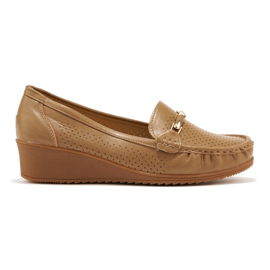 Mocasines marrones calados con cuña baja marrón Mocasines marrones calados con cuña baja marrón