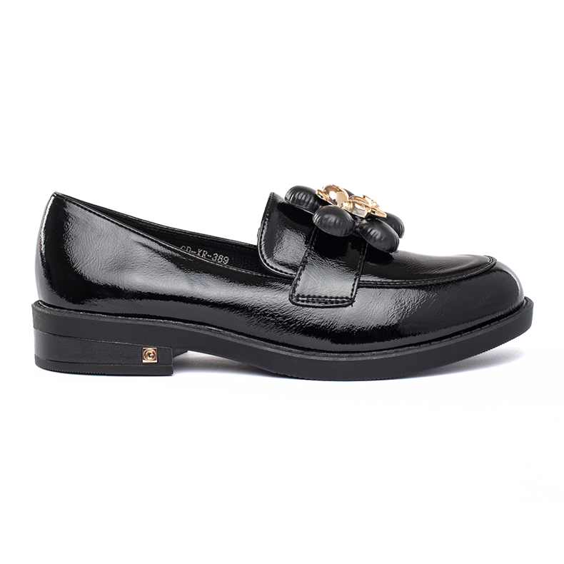Mocasines de mujer charol negro con osito