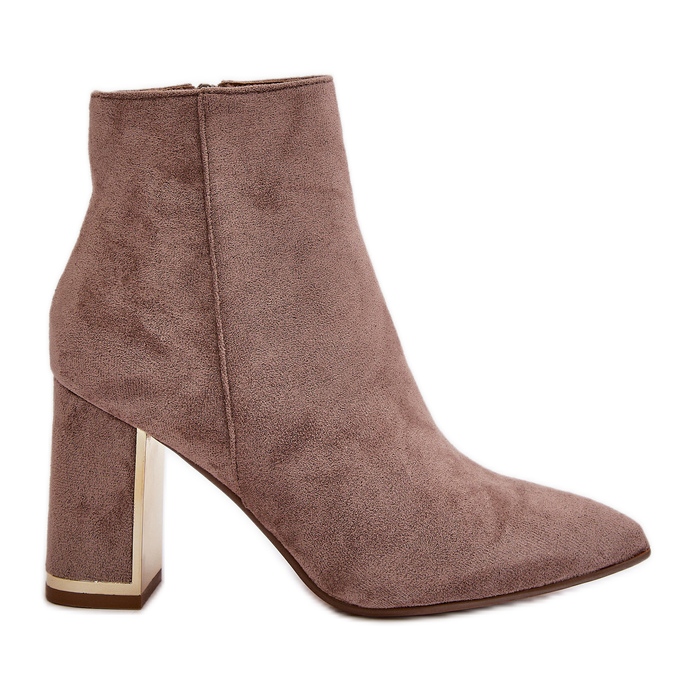 Botines de mujer con tacón alto, cierre con cremallera, ante ecológico aislado, Mevair beige Botines de mujer con tacón alto, cierre con cremallera, ante ecológico aislado, Mevair beige