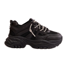 Zapatillas de mujer Relissa negras con suela maciza y cordones decorativos negro