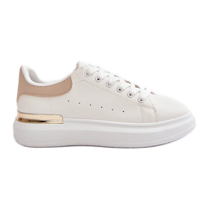 Zapatillas Deportivas de Mujer con Plataforma Baja en Piel Ecológica, Blanco y Beige, Nevelena