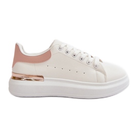 Zapatillas bajas de mujer con plataforma en ecopiel, blanco y rosa, Nevelena