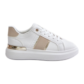 Zapatillas Deportivas De Mujer De Moda Con Plataforma Fabricadas En Piel Ecológica, Beige Nevisase blanco