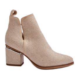Botas de mujer decoradas de tacón alto con puntera en punta, Fararia beige Botas de mujer decoradas de tacón alto con puntera en punta, Fararia beige