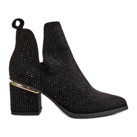 Botas de mujer decoradas de tacón alto con puntera puntiaguda, Fararia negra negro
