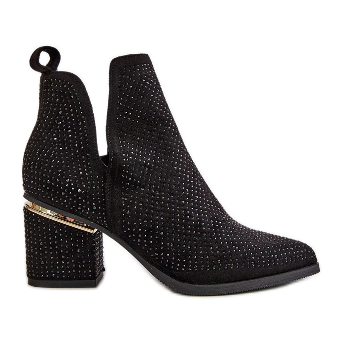 Botas de mujer decoradas de tacón alto con puntera puntiaguda, Fararia negra negro