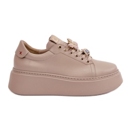 Deportivas Mujer de Piel con Plataforma y Adornos CheBello 4585 Beige