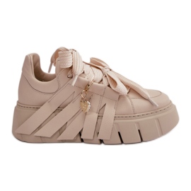 Deportivas Mujer de Piel con Plataforma Beige CheBello 4568