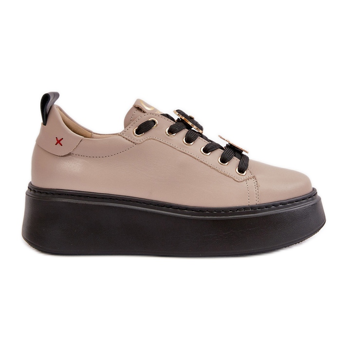Zapatillas Mujer De Piel Con Pins En La Plataforma CheBello 4596 Beige