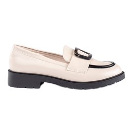 Goodin Mocasines de mujer beige y negro con hebilla. Goodin Mocasines de mujer beige y negro con hebilla.