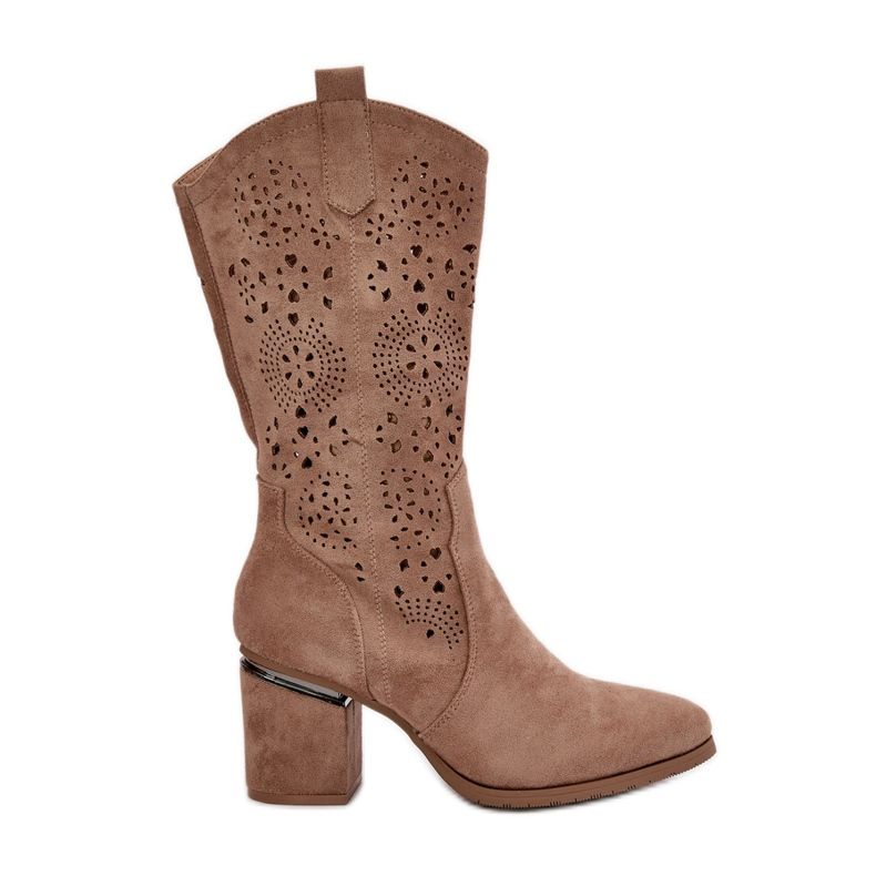 Botas Vaqueras Caladas De Mujer Con Tacón Alto Ante Ecológico Beige S.Barski HY42-028 Botas Vaqueras Caladas De Mujer Con Tacón Alto Ante Ecológico Beige S.Barski HY42-028