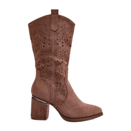 Botas Vaqueras Caladas De Mujer Con Tacón Alto Ante Eco Marrón S.Barski HY42-028